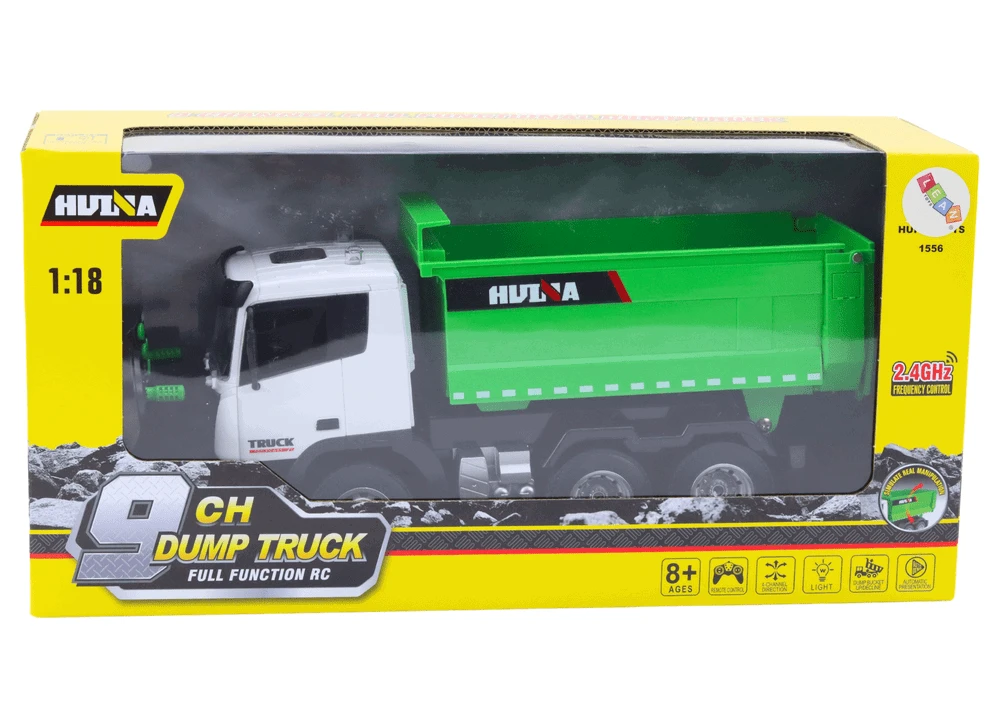Lean Toys Nuotoliniu būdu valdomas RC sunkvežimis savivartis 1:18, žalias