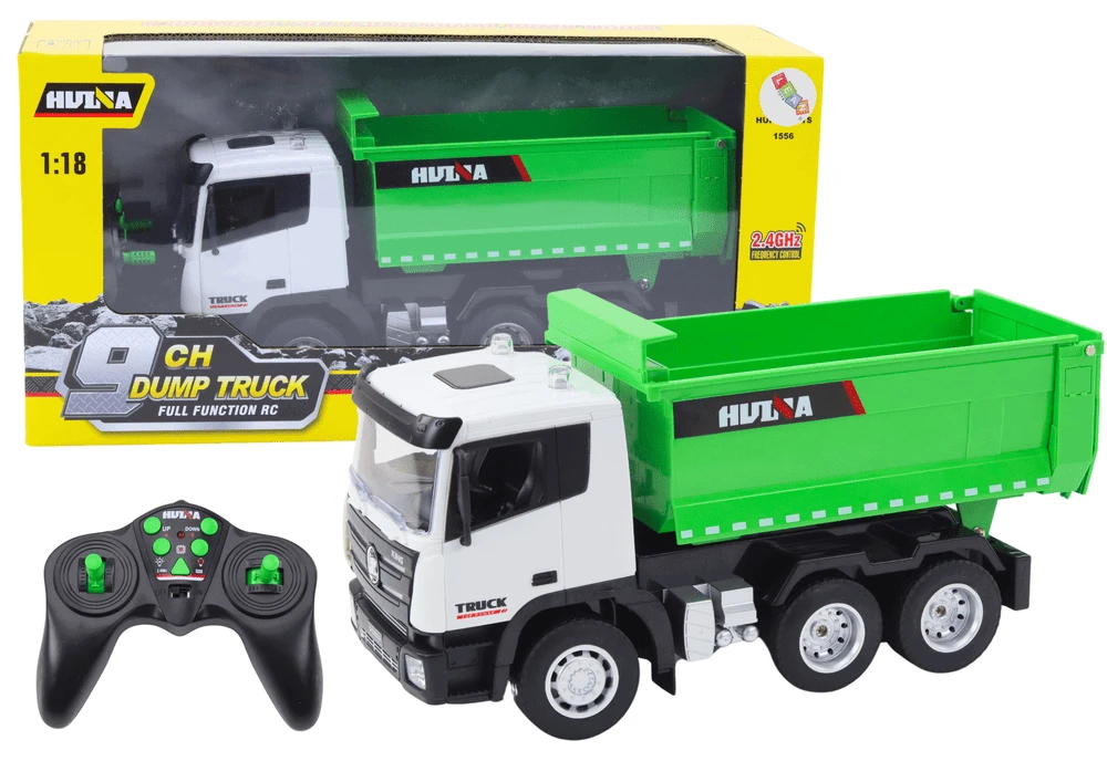 Lean Toys Nuotoliniu būdu valdomas RC sunkvežimis savivartis 1:18, žalias