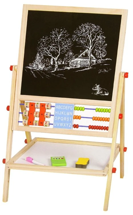 Lean Toys Dvipusė edukacinė medinė piešimo lenta su abaku, laikrodžiu ir abėcėle