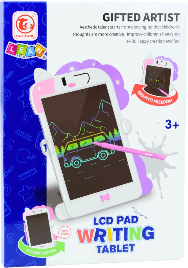 Lean Toys Piešimo lenta vienaragio formos su rašikliu ir LCD ekranu, 27.5x18 cm