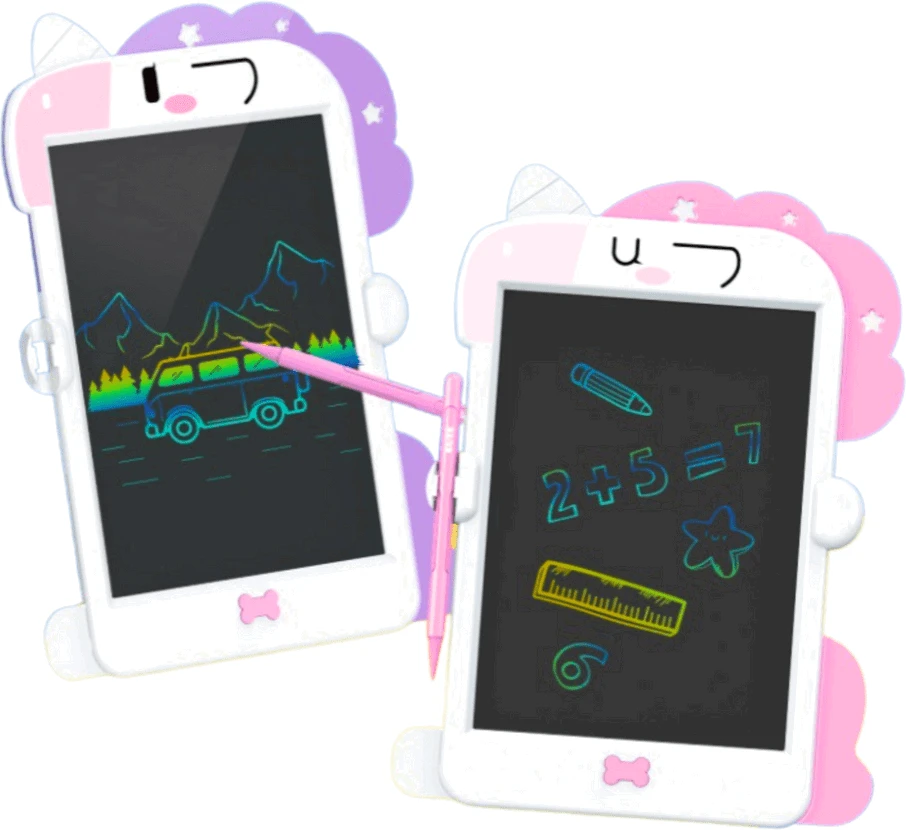 Lean Toys Piešimo lenta vienaragio formos su rašikliu ir LCD ekranu, 27.5x18 cm