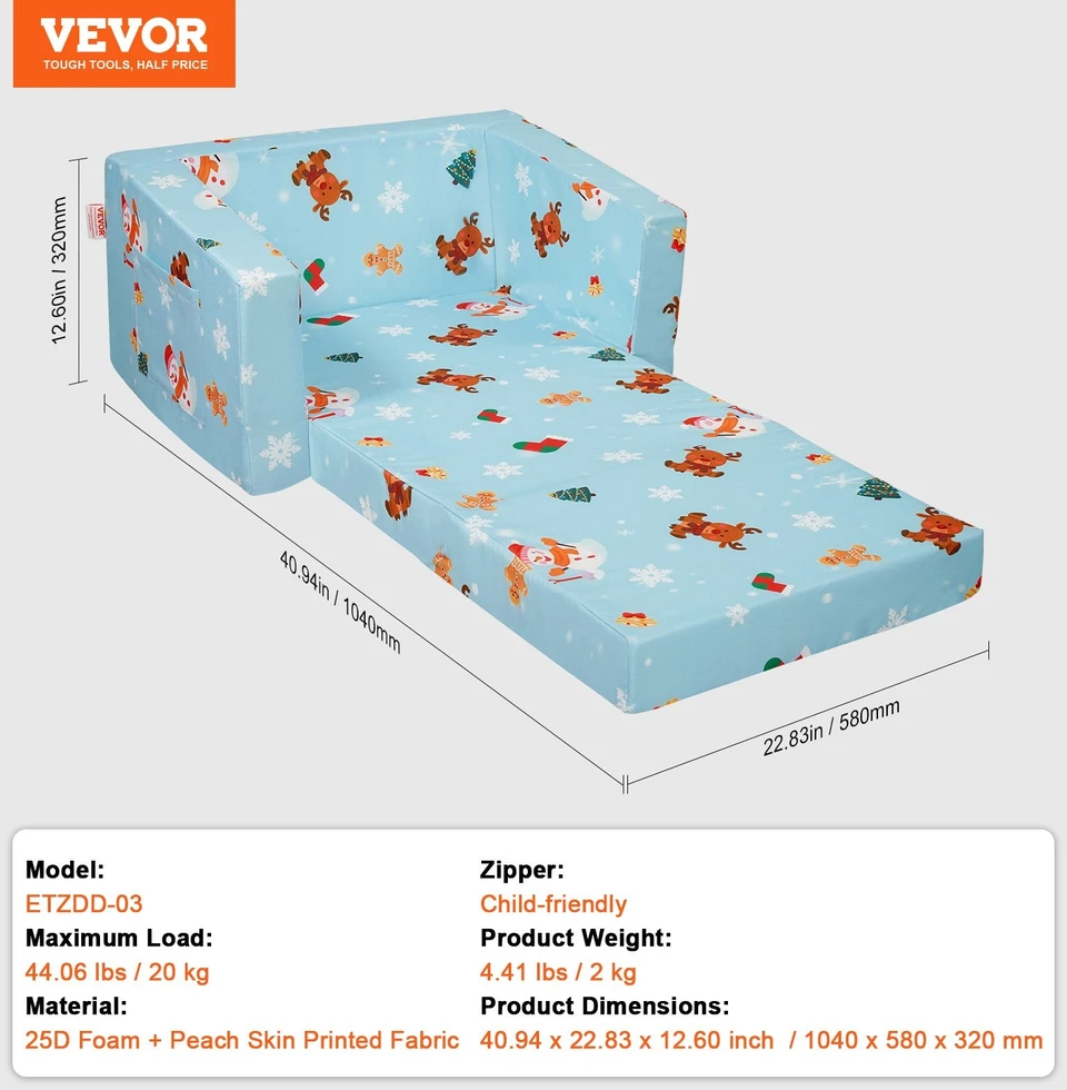 VEVOR Sulankstoma vaikiška sofa-lova 2-in-1