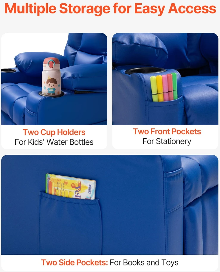 VEVOR Vaikiška recliner sofa su puodelių laikikliais