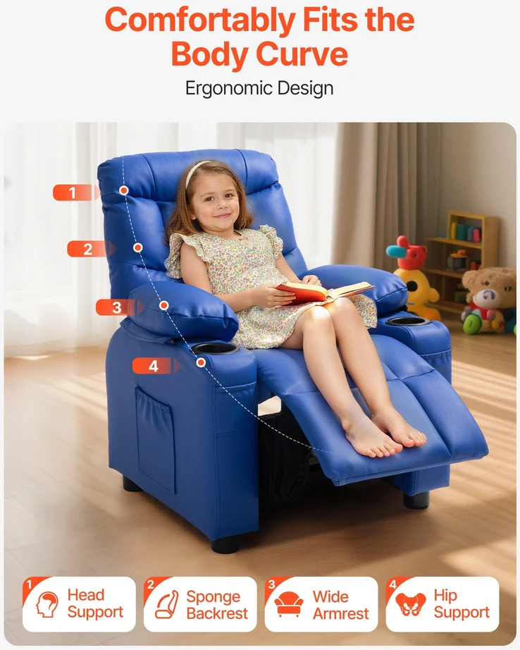 VEVOR Vaikiška recliner sofa su puodelių laikikliais