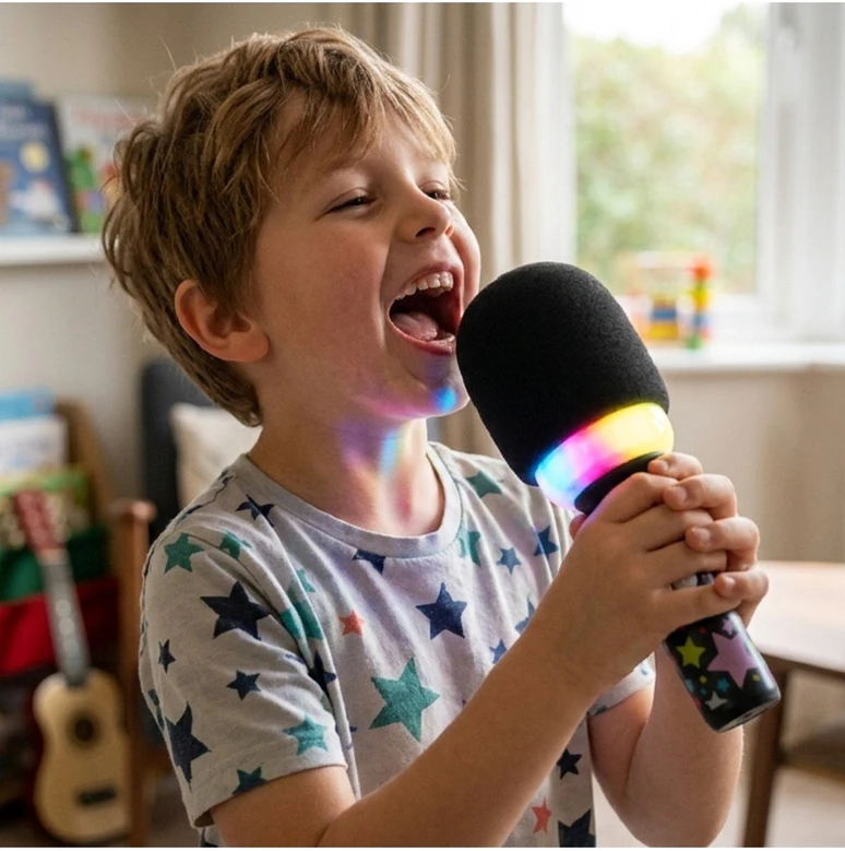 WOOPIE belaidis karaoke mikrofonas su garsiakalbiu juodas