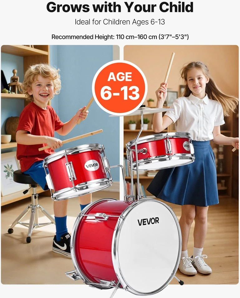 VEVOR Vaikiškas būgnų rinkinys 3 dalių su būgnu