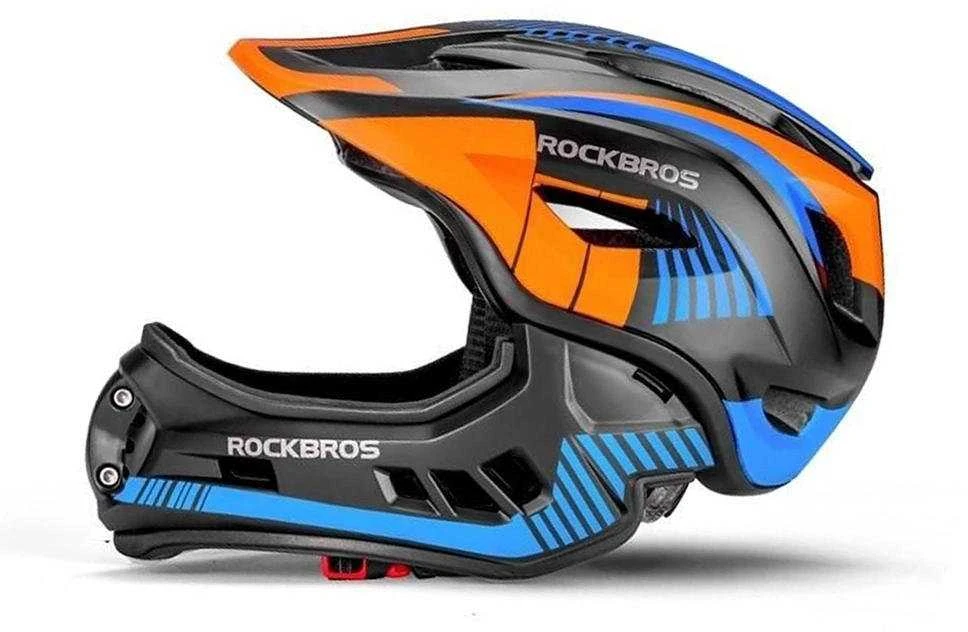 Rockbros 02 06 TT-32SOBL-S vaikiškas dviračio šalmas su nuimamu smakro apsauga, dydis S – juodas ir oranžinis