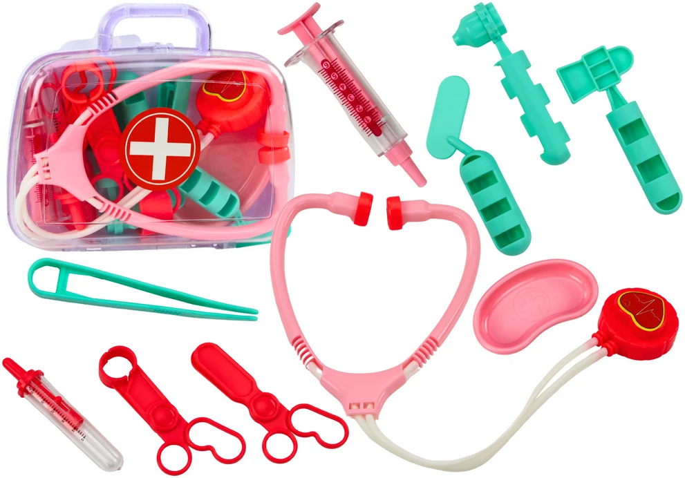 Lean Toys Vaikiška medicininė pirmosios pagalbos priemonių rinkinys rožiniame lagaminėlyje