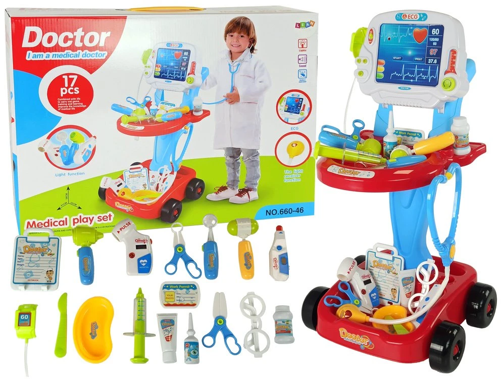 Lean Toys Žaislinis daktaro vežimėlis su priedais, mėlynas