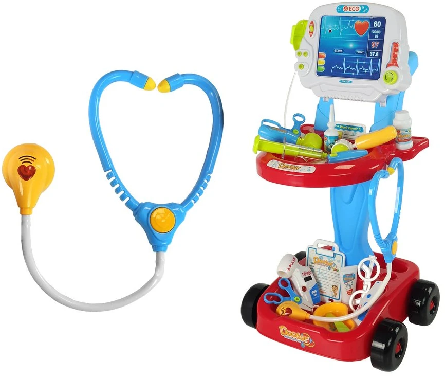 Lean Toys Žaislinis daktaro vežimėlis su priedais, mėlynas