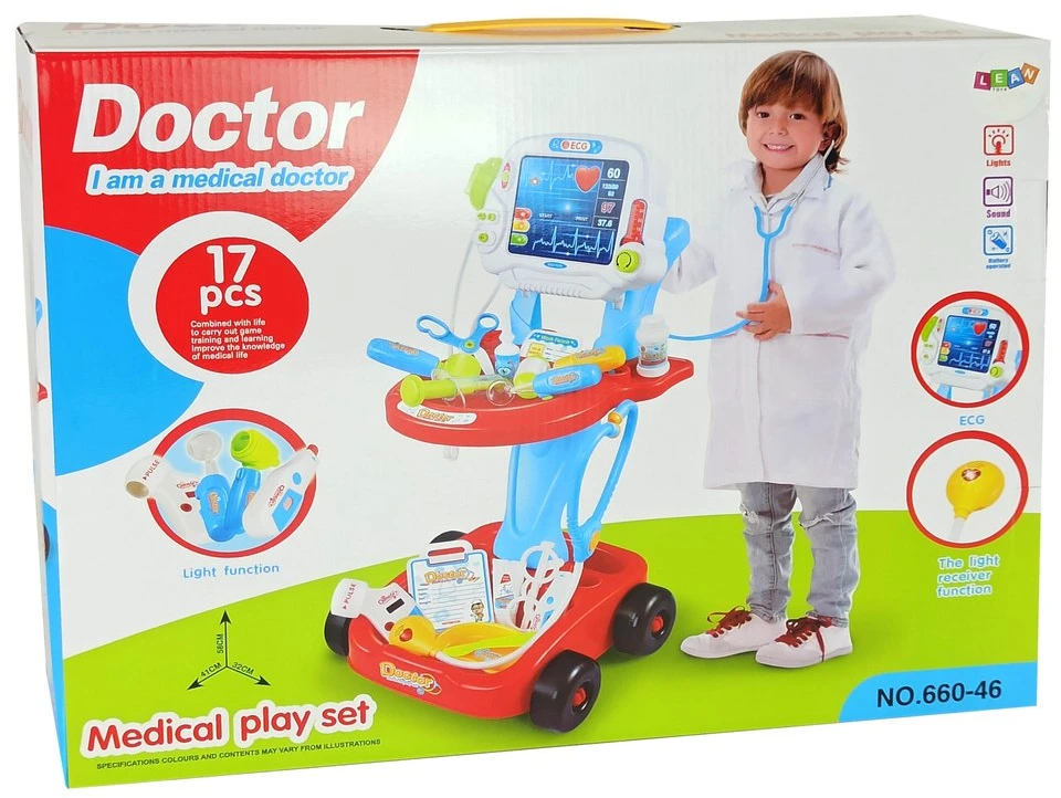 Lean Toys Žaislinis daktaro vežimėlis su priedais, mėlynas