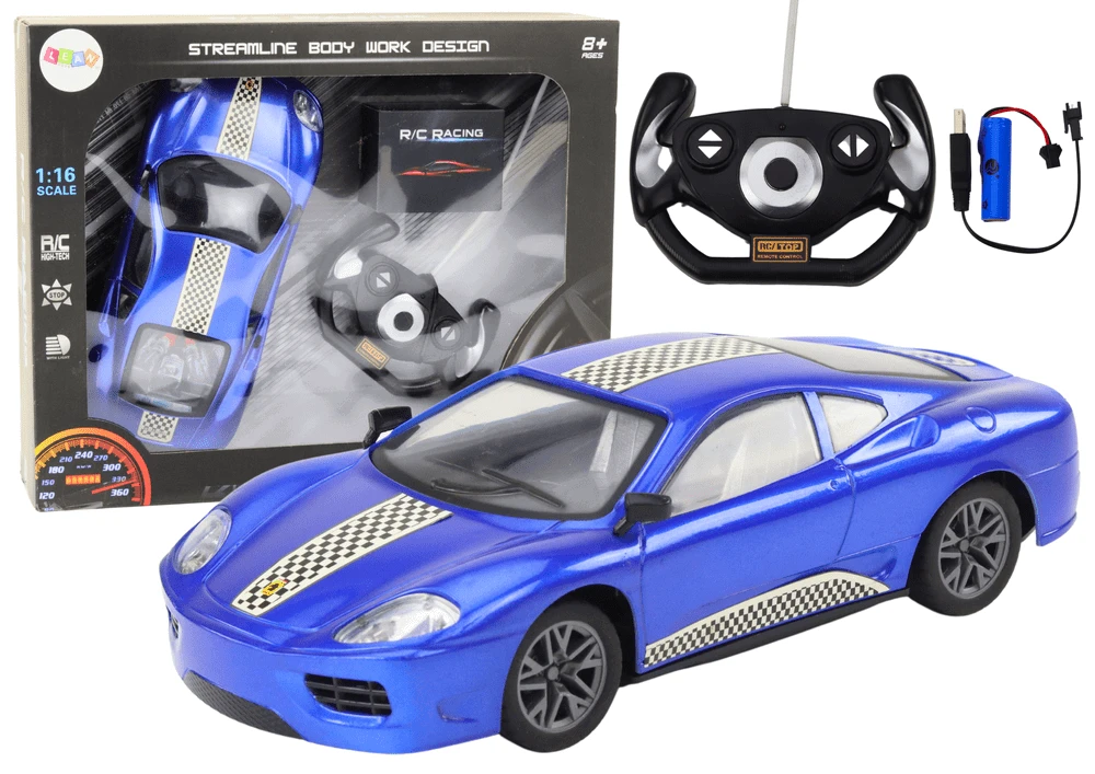 Lean Toys Mėlynas nuotolinio valdymo automobilis 1:16 su šviesomis