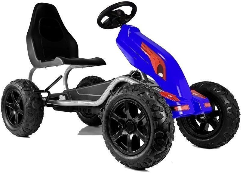 Vaikiškas pedalinis kartingas su pripučiamais ratais, mėlynas
