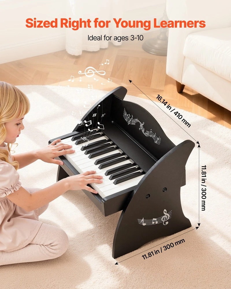 Vevor Medinis skaitmeninis pianinas vaikams, 25 klavišai, juodas