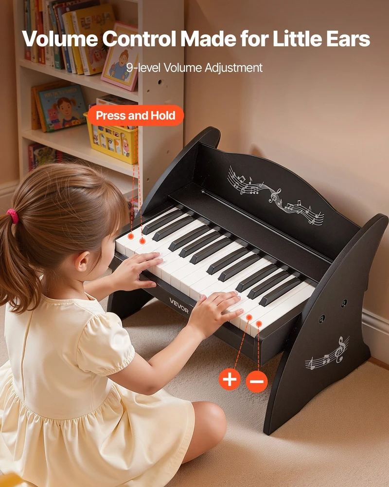 Vevor Medinis skaitmeninis pianinas vaikams, 25 klavišai, juodas