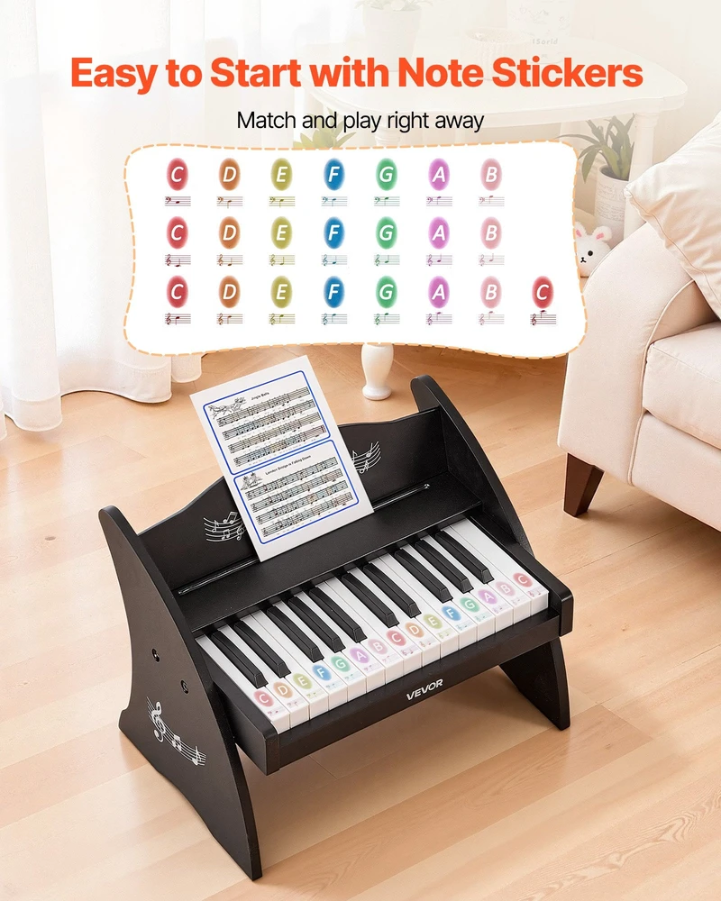 Vevor Medinis skaitmeninis pianinas vaikams, 25 klavišai, juodas