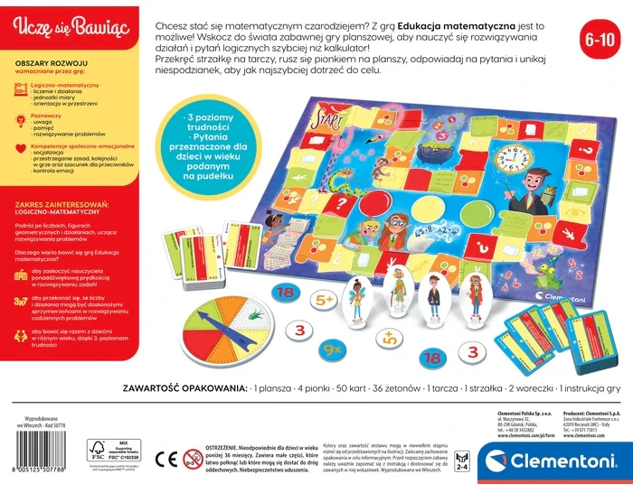 Gra Matematikos stalo žaidimas, kurio išmokstu žaisdamas lenkų kalbą, Clementoni 50778