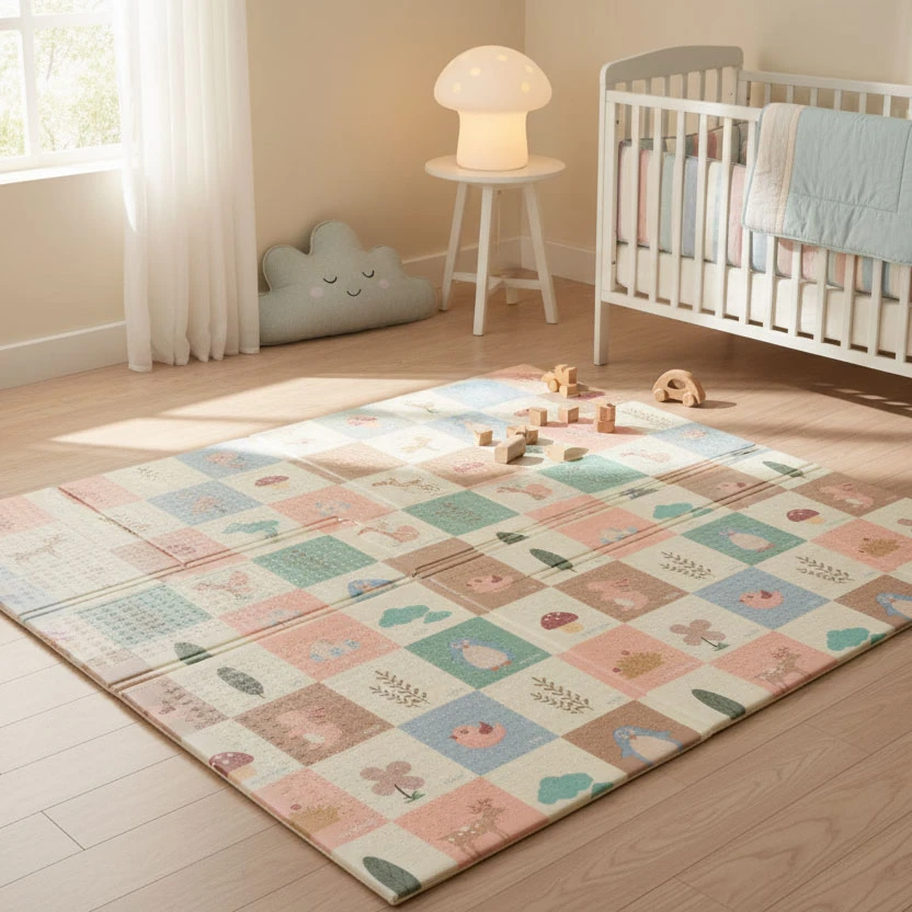 Vaikiškas sulankstomas dvipusis edukacinis putplasčio kilimėlis 200x150 cm + IPLAY krepšys