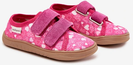 Vaikiški barefoot batai fuksijos spalvos su širdelėmis Milami