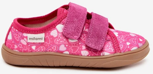 Vaikiški barefoot batai fuksijos spalvos su širdelėmis Milami