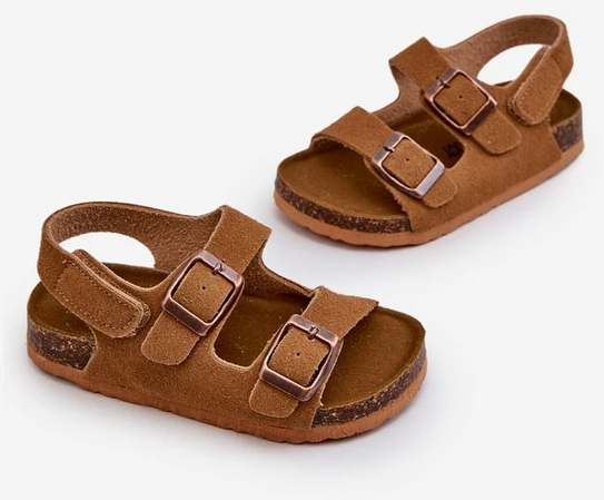 Vaikiški basutės ant kamštienos kulno su velcro užsegimu Camel Rorria