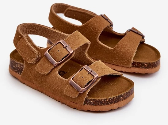 Vaikiški basutės ant kamštienos kulno su velcro užsegimu Camel Rorria