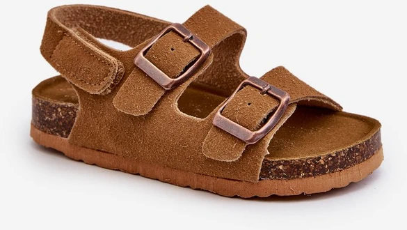 Vaikiški basutės ant kamštienos kulno su velcro užsegimu Camel Rorria