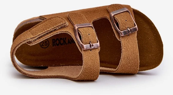 Vaikiški basutės ant kamštienos kulno su velcro užsegimu Camel Rorria