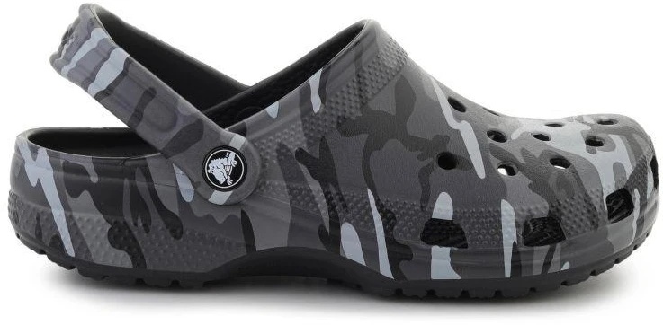 Vaikiški „Crocs Classic Camouflage Clog K“ klumpės, juoda/pilka spalva, 211879-0DD