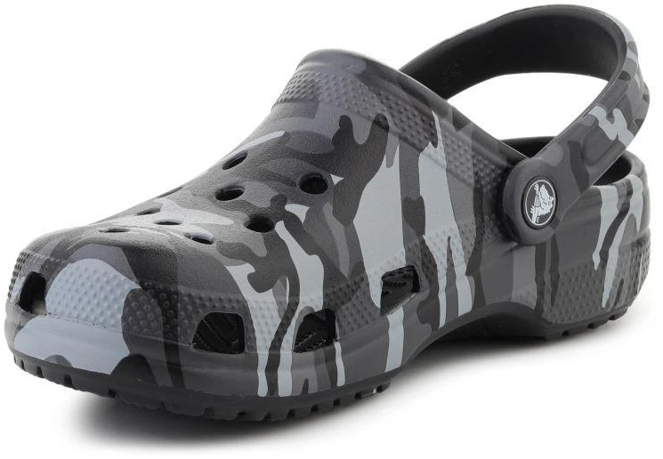 Vaikiški „Crocs Classic Camouflage Clog K“ klumpės, juoda/pilka spalva, 211879-0DD