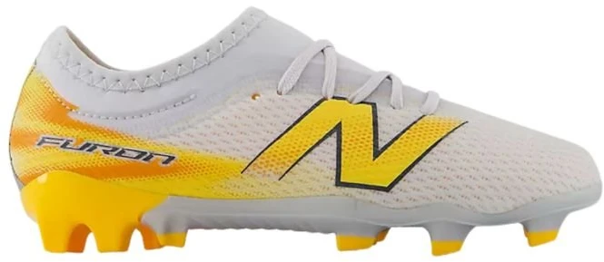 Vaikiški futbolo bateliai New Balance Furon Team V9 FG, balti ir geltoni