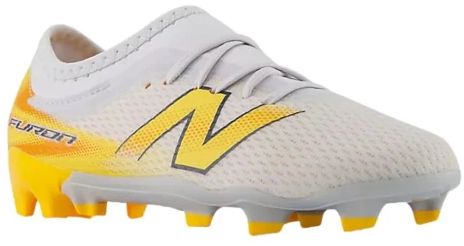 Vaikiški futbolo bateliai New Balance Furon Team V9 FG, balti ir geltoni