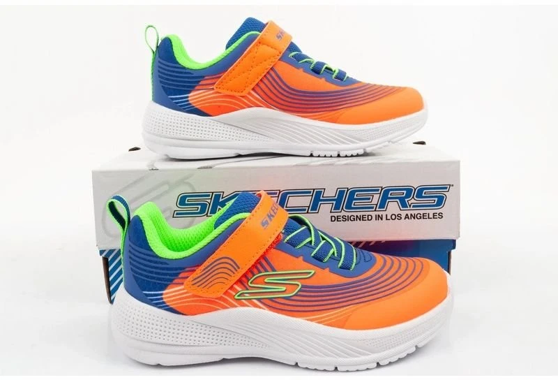 Vaikiški įsispiriami bateliai Skechers Microspec Advance, oranžiniai ir mėlyni