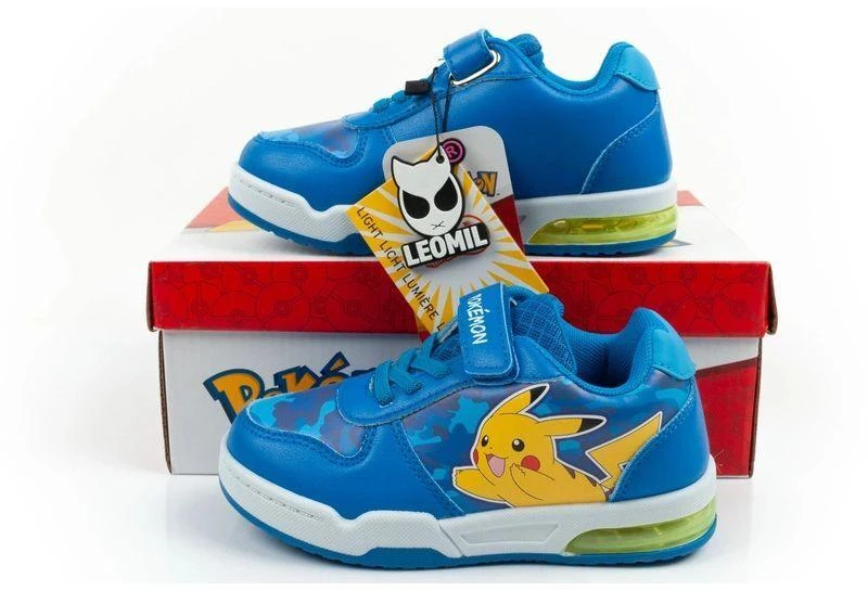 Vaikiški „Leomil“ sportiniai bateliai „Pokemon“, lengvi, su „velcro“ užsegimu ir LED lemputėmis, mėlyni