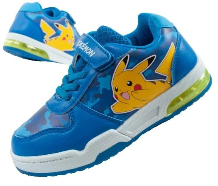 Vaikiški „Leomil“ sportiniai bateliai „Pokemon“, lengvi, su „velcro“ užsegimu ir LED lemputėmis, mėlyni