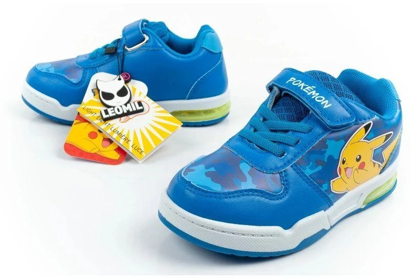 Vaikiški „Leomil“ sportiniai bateliai „Pokemon“, lengvi, su „velcro“ užsegimu ir LED lemputėmis, mėlyni