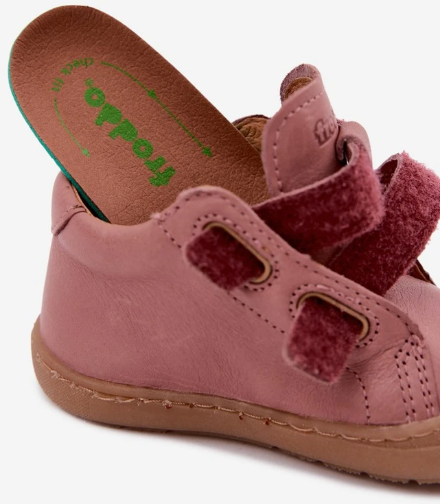 Vaikiški odiniai barefoot bateliai su lipdukais, tamsiai rožiniai