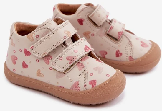 Vaikiški odiniai barefoot bateliai su širdelėmis Froddo, smėlio spalvos