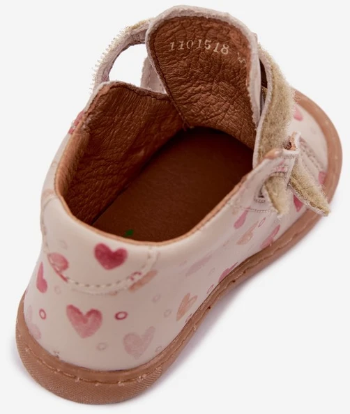 Vaikiški odiniai barefoot bateliai su širdelėmis Froddo, smėlio spalvos