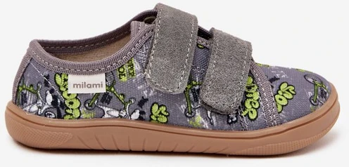 Vaikiški pilki barefoot bateliai su lipdukais ir piešiniais Milami