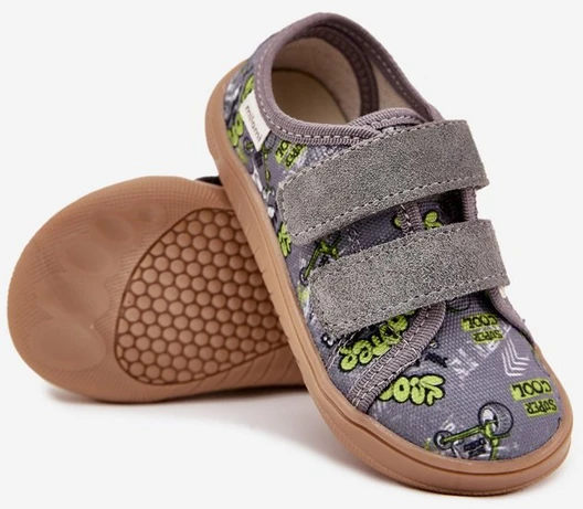 Vaikiški pilki barefoot bateliai su lipdukais ir piešiniais Milami