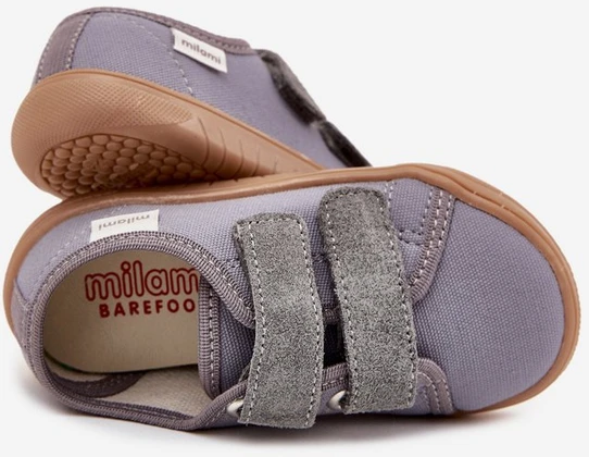 Vaikiški pilki barefoot bateliai su lipukais Milami