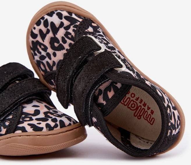 Vaikiškos barefoot šlepetės leopardo rašto, smėlio spalvos