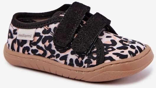Vaikiškos barefoot šlepetės leopardo rašto, smėlio spalvos