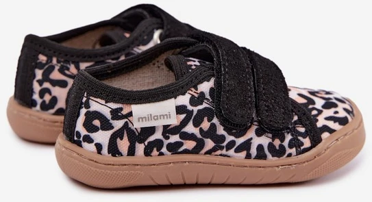 Vaikiškos barefoot šlepetės leopardo rašto, smėlio spalvos