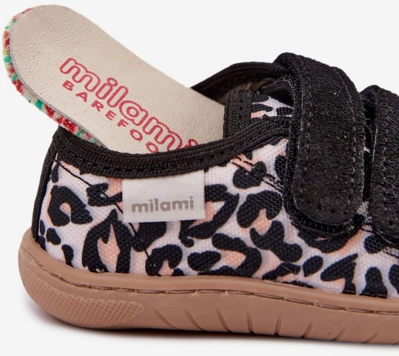Vaikiškos barefoot šlepetės leopardo rašto, smėlio spalvos