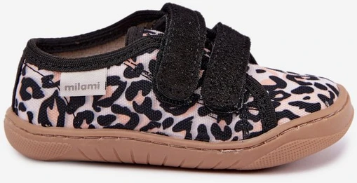 Vaikiškos barefoot šlepetės leopardo rašto, smėlio spalvos