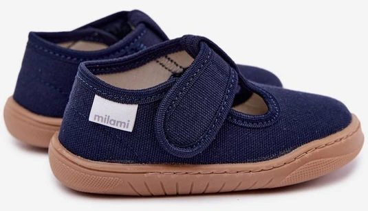 Vaikiškos barefoot šlepetės su lipduku Milami, tamsiai mėlynos