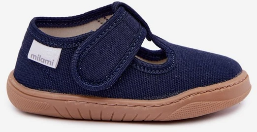 Vaikiškos barefoot šlepetės su lipduku Milami, tamsiai mėlynos