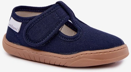 Vaikiškos barefoot šlepetės su lipduku Milami, tamsiai mėlynos